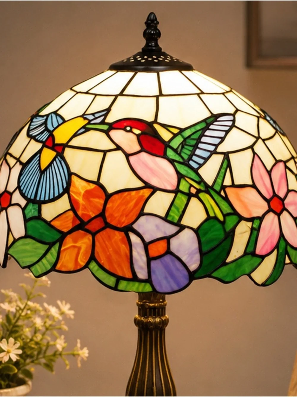 Tiffany Style Hummingbird Stained Glass Table Lamp Bedside Desk Lamp 18”